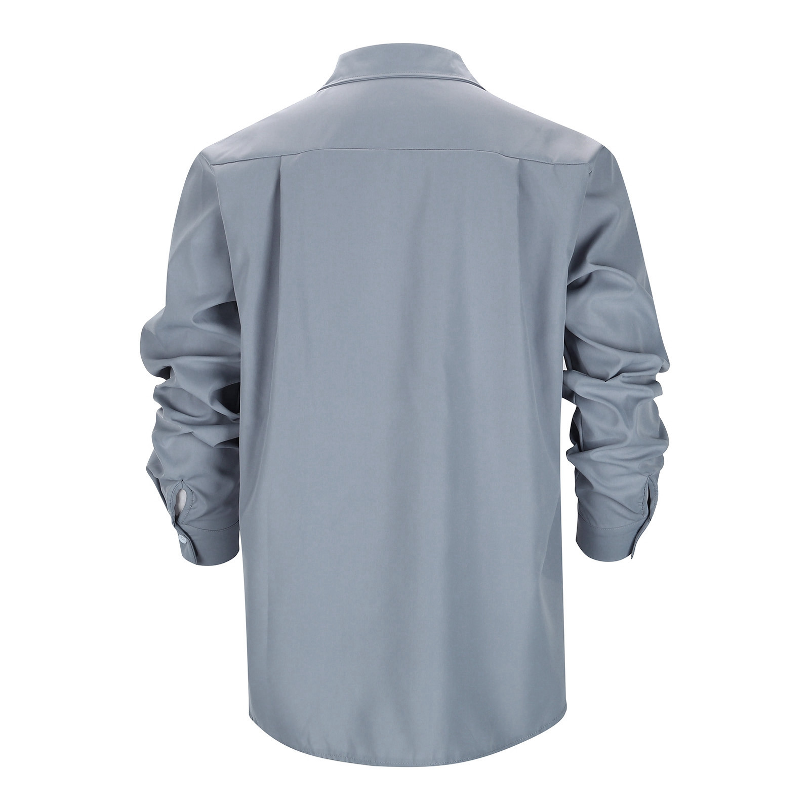 thumbnail image 3 of Camisa informal de manga larga con botones y color liso para hombre: prenda cómoda y moderna para el trabajo o las vacaciones, de poliéster y algodón, tallas S-XXXL., 3 of 8